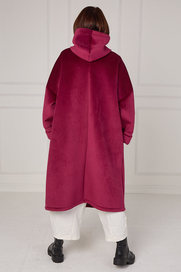 Alberto hooded long coat in mulberry