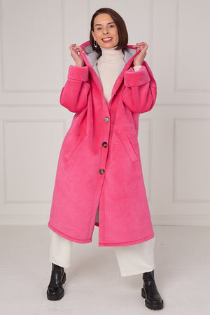 Alberto hooded long coat in pink