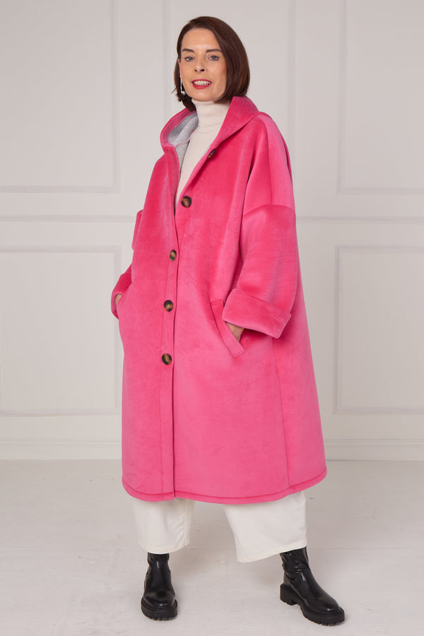 Alberto hooded long coat in pink