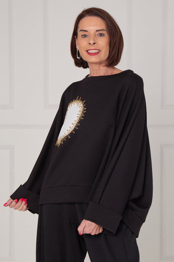 White heart top in Black