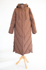 Loraya Hooded Puffer Coat with Quilted Design in Camel