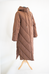 Loraya Hooded Puffer Coat with Quilted Design in Camel