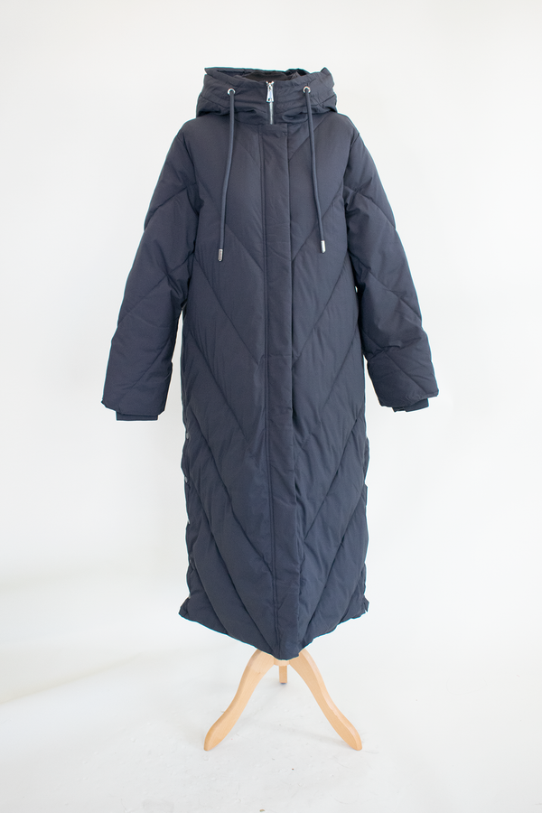 Loraya Hooded Puffer Coat with Quilted Design in dark grey