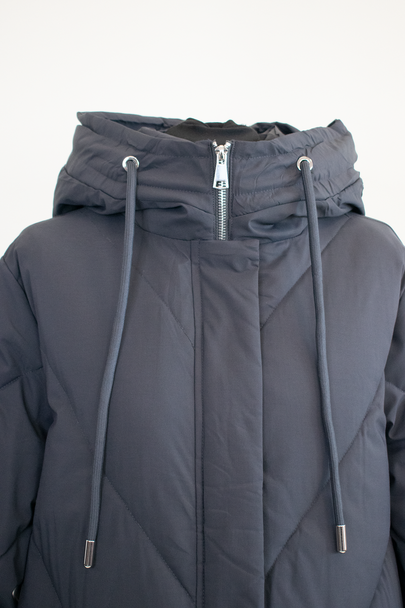Loraya Hooded Puffer Coat with Quilted Design in Navy