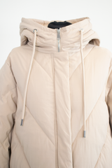 Loraya Hooded Puffer Coat with Quilted Design in Warm Beige
