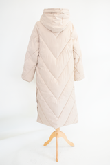 Loraya Hooded Puffer Coat with Quilted Design in Warm Beige