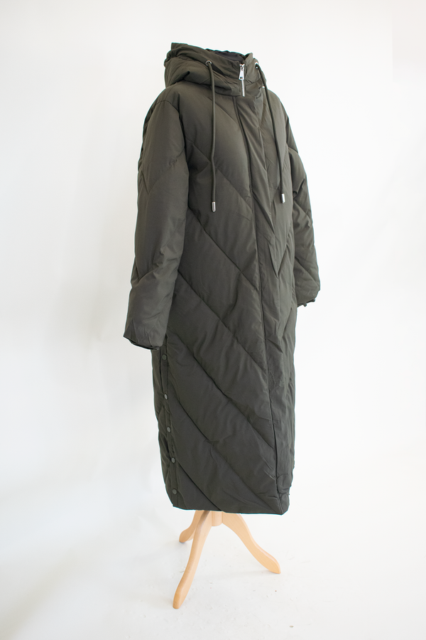 Loraya Hooded Puffer Coat with Quilted Design in Khaki