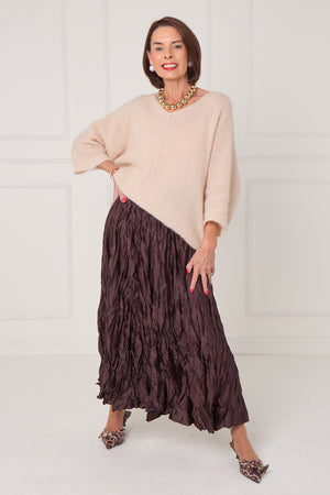 CHLOE CRINKLE SKIRT IN chocolate
