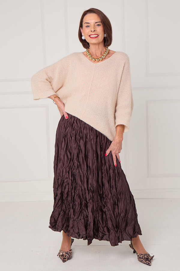 CHLOE CRINKLE SKIRT IN chocolate