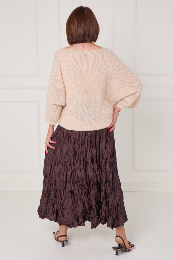 CHLOE CRINKLE SKIRT IN chocolate