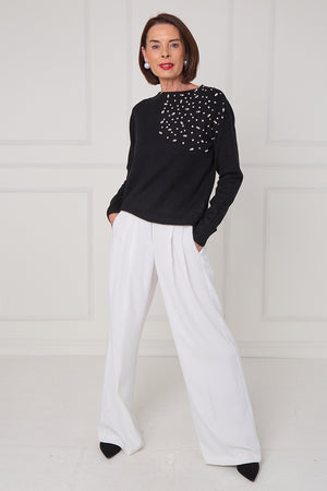 Crystal diamante knitwear in balck