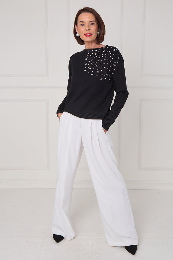 Crystal diamante knitwear in balck