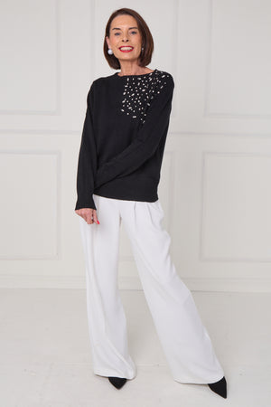 Crystal diamante knitwear in balck