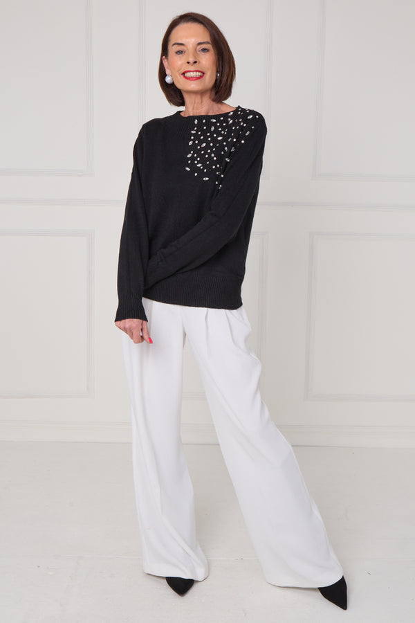 Crystal diamante knitwear in balck