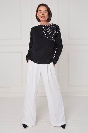 Crystal diamante knitwear in balck