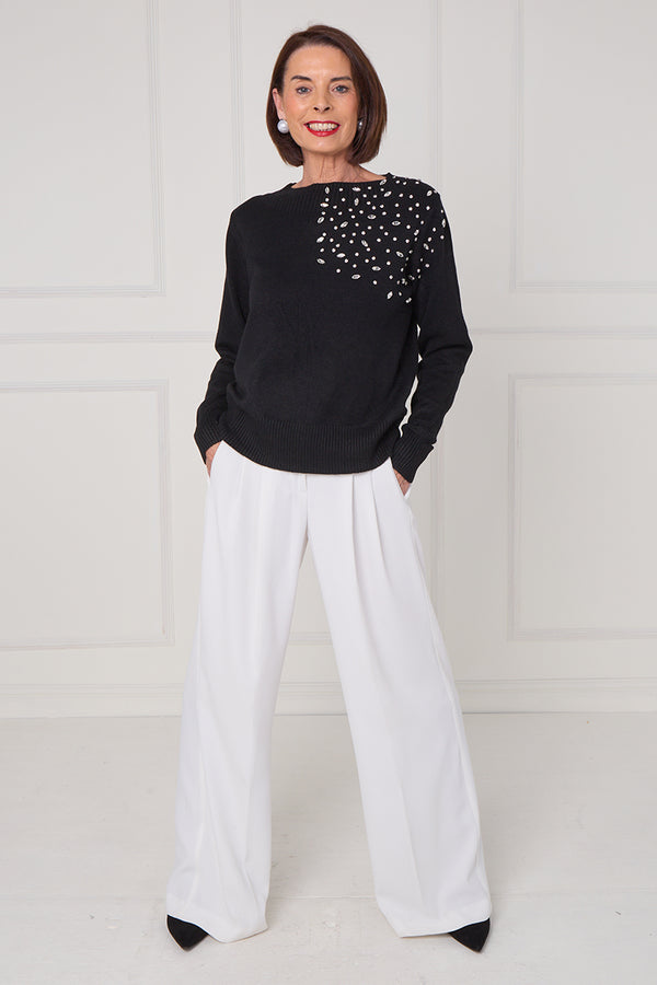 Crystal diamante knitwear in balck