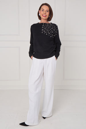 Crystal diamante knitwear in balck