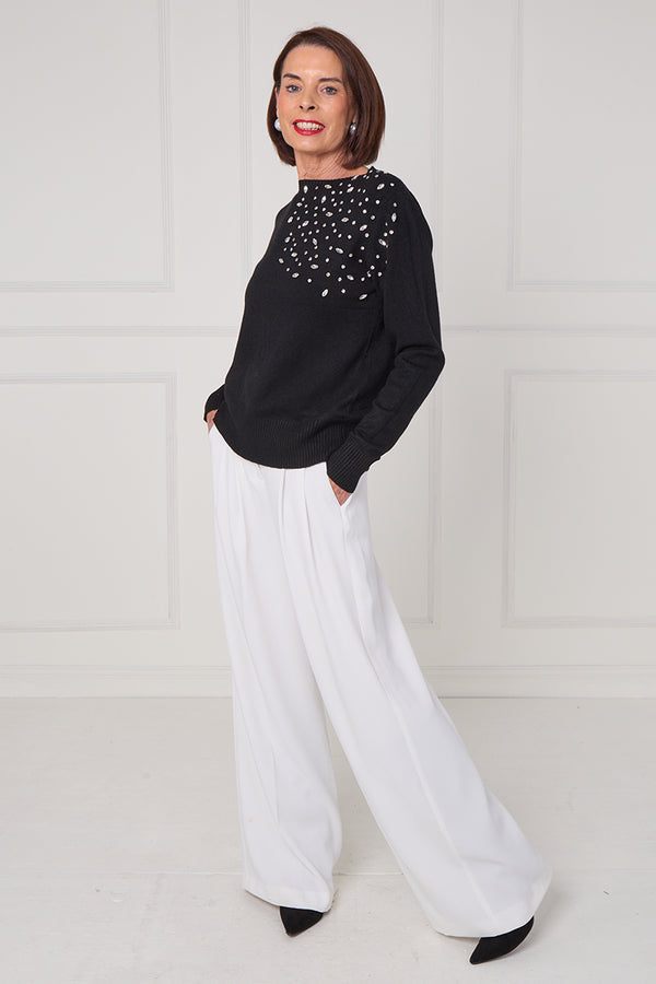 Crystal diamante knitwear in balck