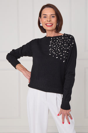 Crystal diamante knitwear in balck