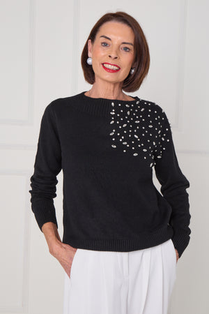 Crystal diamante knitwear in balck