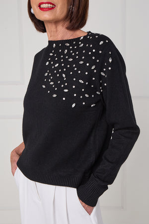 Crystal diamante knitwear in balck