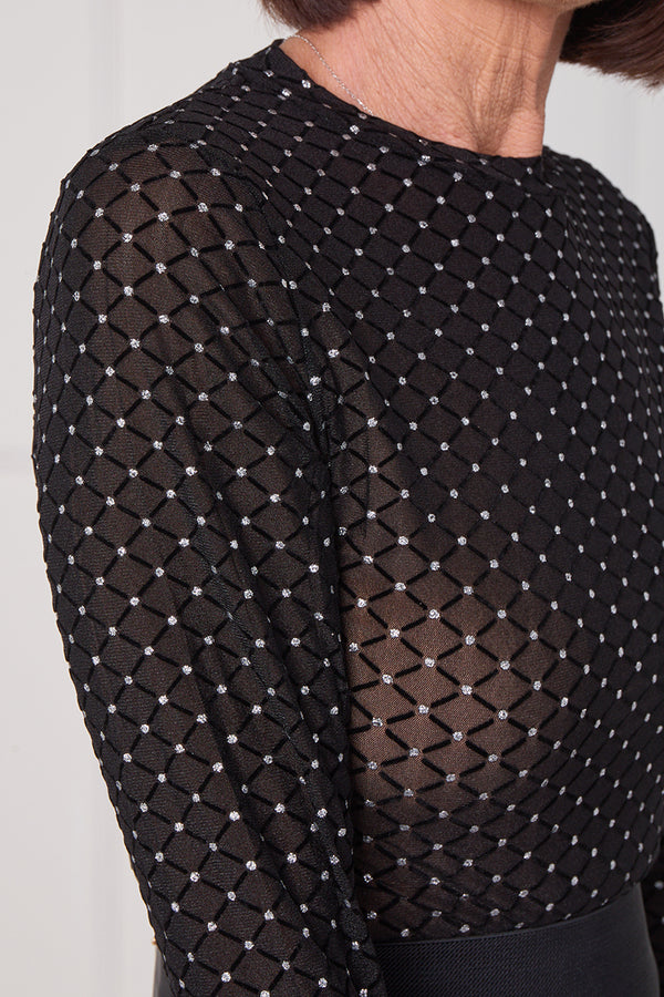 Leo mesh bodysuit in silver splash