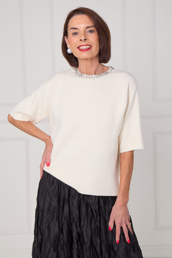 Abel embellished diamante knitwear in ecru