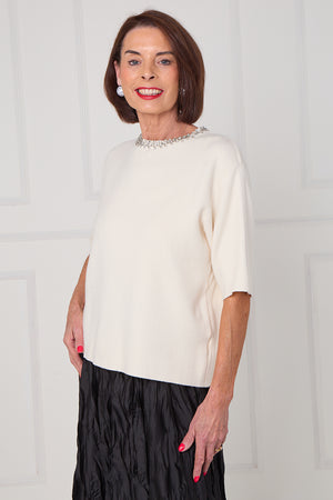 Abel embellished diamante knitwear in ecru