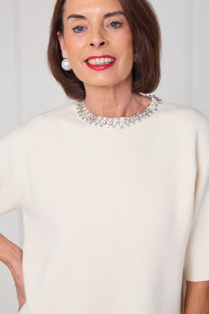 Abel embellished diamante knitwear in ecru