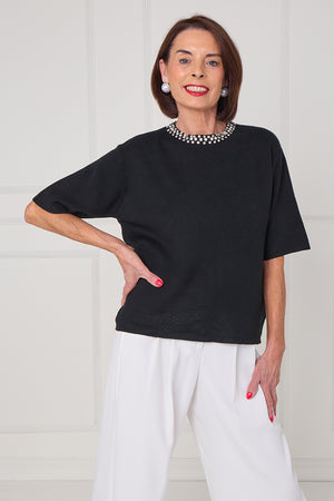 Abel embellished diamante knitwear in black