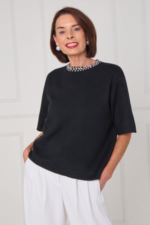 Abel embellished diamante knitwear in black