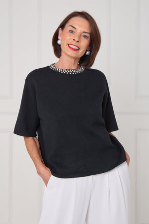 Abel embellished diamante knitwear in black