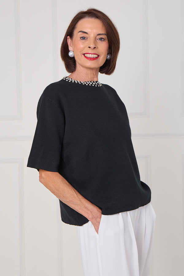 Abel embellished diamante knitwear in black