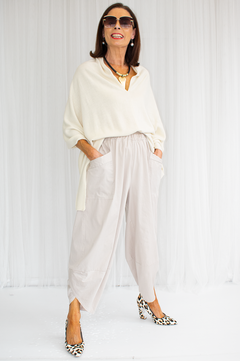 Kennedy Cotton Cocoon Trouser in cream