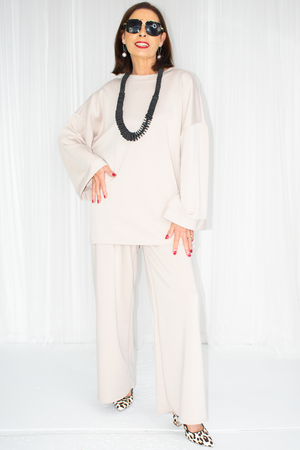 Luxury Delilah Bounce Back Fabric Suit in Stone