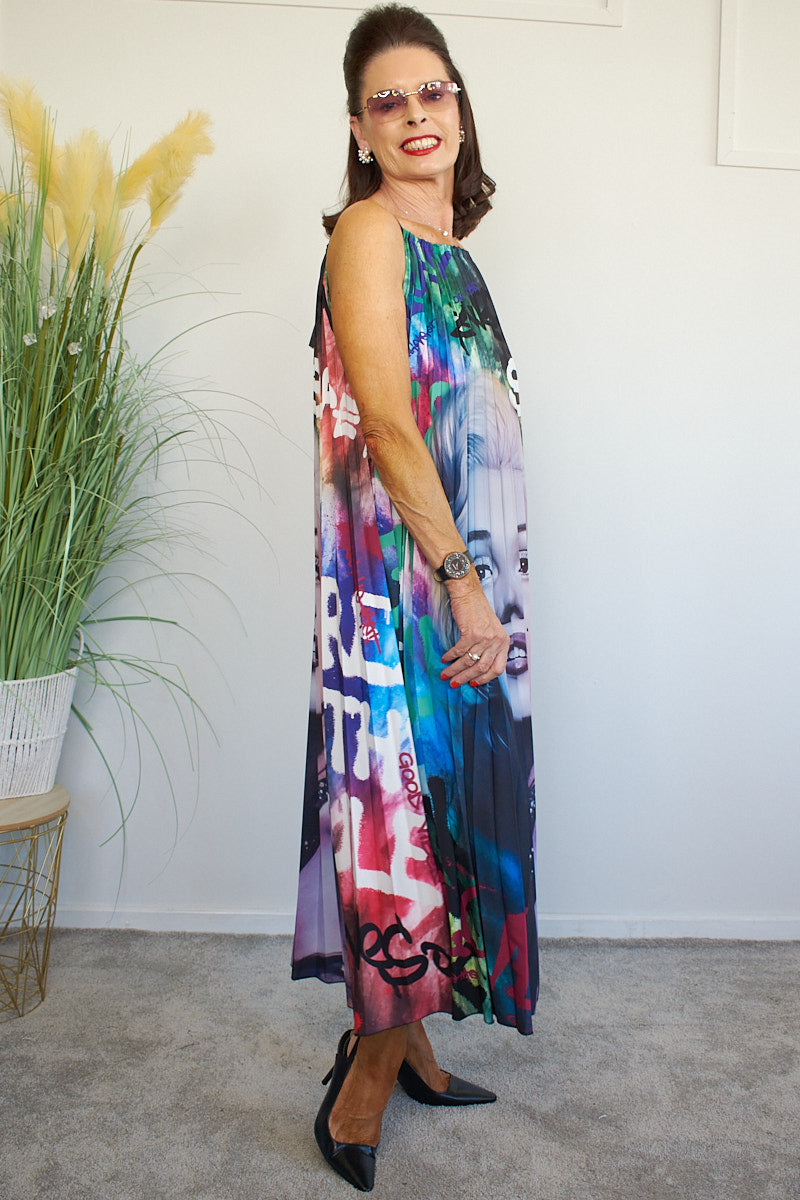 Senorita Pleat Dress in Marylin Graphic Print
