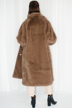 Carmello Plush Faux Fur Longline Coat in Chocolate