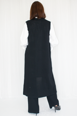 Jessica Longline Button Through Sleeveless Cardigan in Black