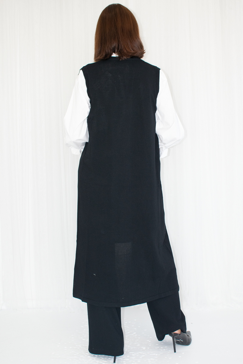 Jessica Longline Button Through Sleeveless Cardigan in Black