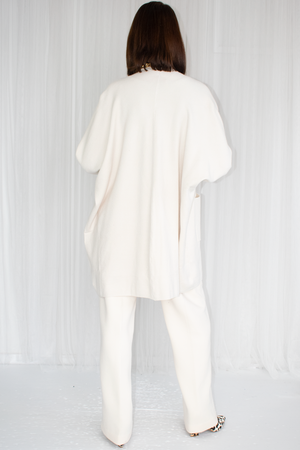 Diana Mid Length Knit Jack with gold accent in cream