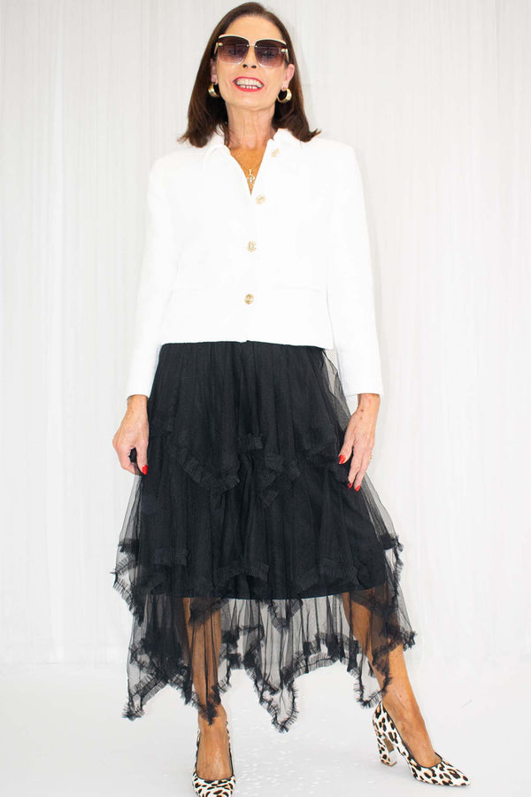 TARA Hankercheif Layered Tulle Skirt in Black
