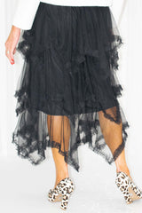 TARA Hankercheif Layered Tulle Skirt in Black