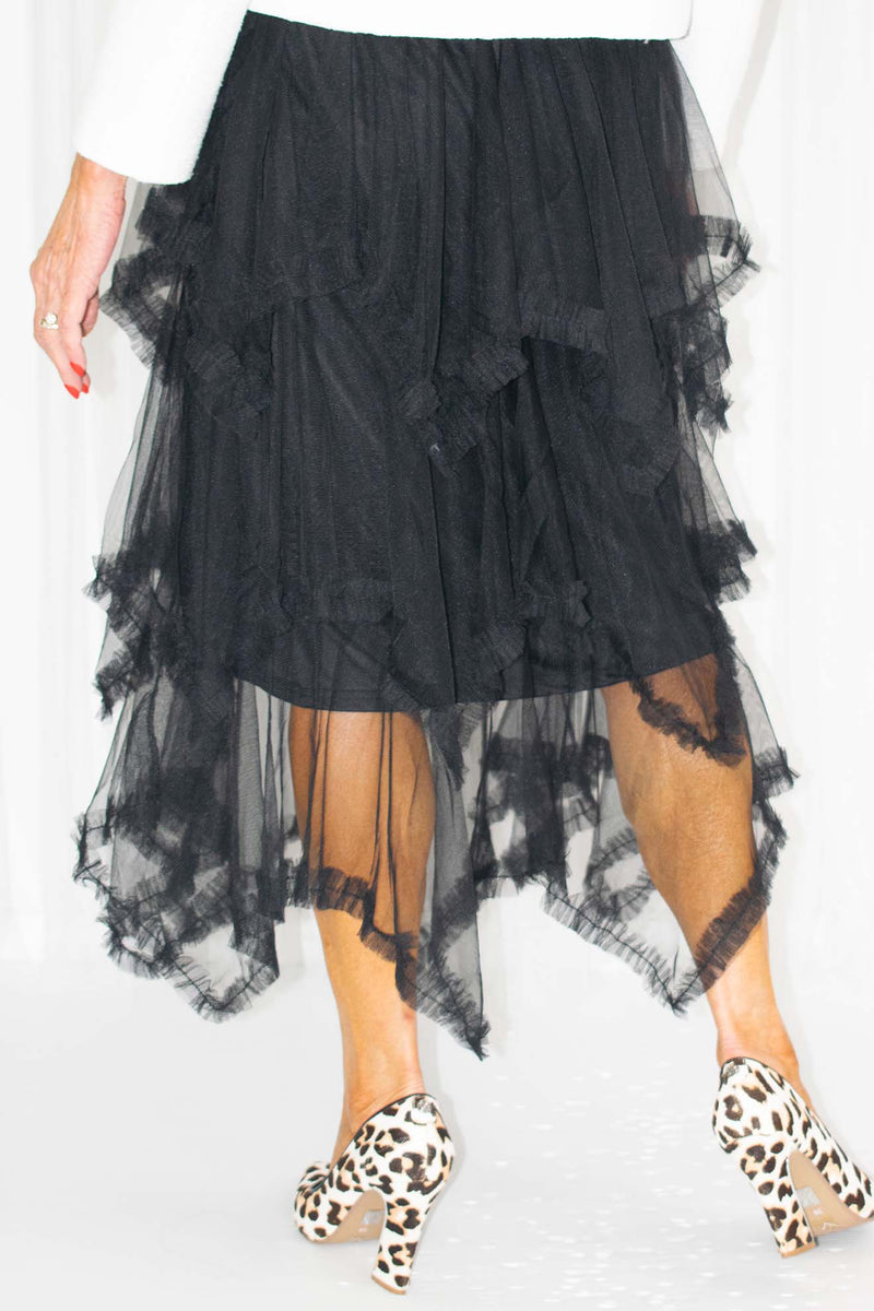TARA Hankercheif Layered Tulle Skirt in Black