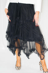 TARA Hankercheif Layered Tulle Skirt in Black