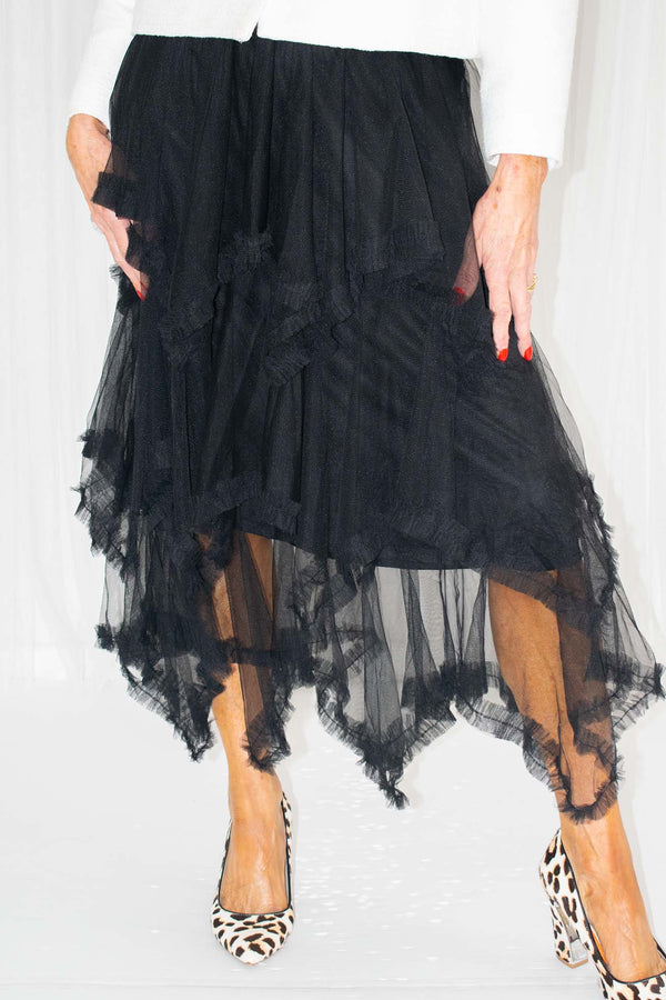 TARA Hankercheif Layered Tulle Skirt in Black