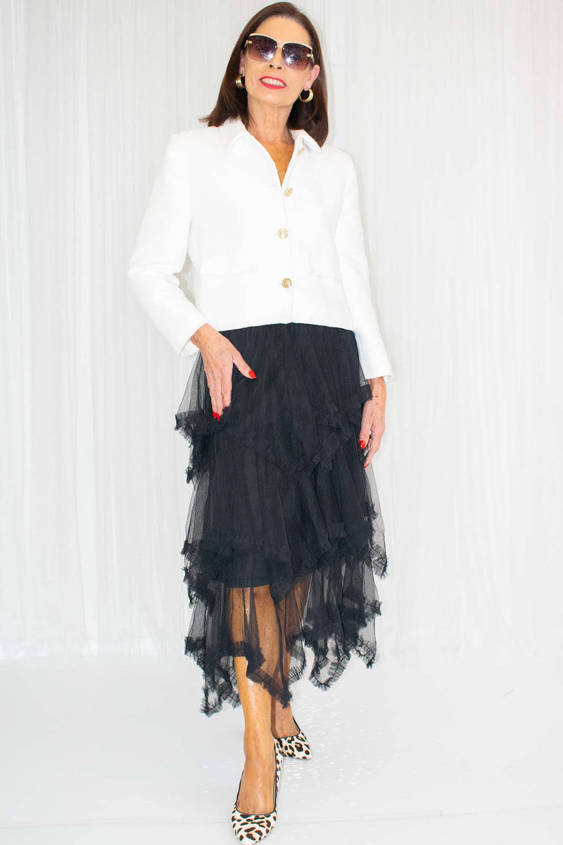 TARA Hankercheif Layered Tulle Skirt in Black