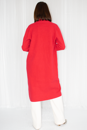 Claudia Longline Knit Jacket with gold accent in Red