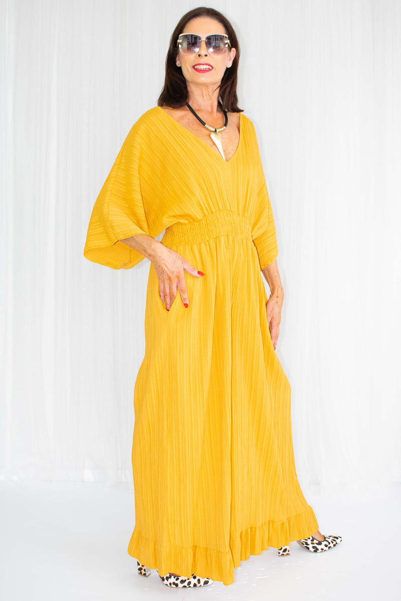 Luciana Wide Leg Palazzo Jumpsuit in Mustard