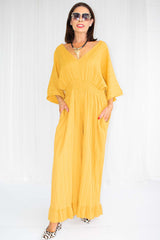 Luciana Wide Leg Palazzo Jumpsuit in Mustard