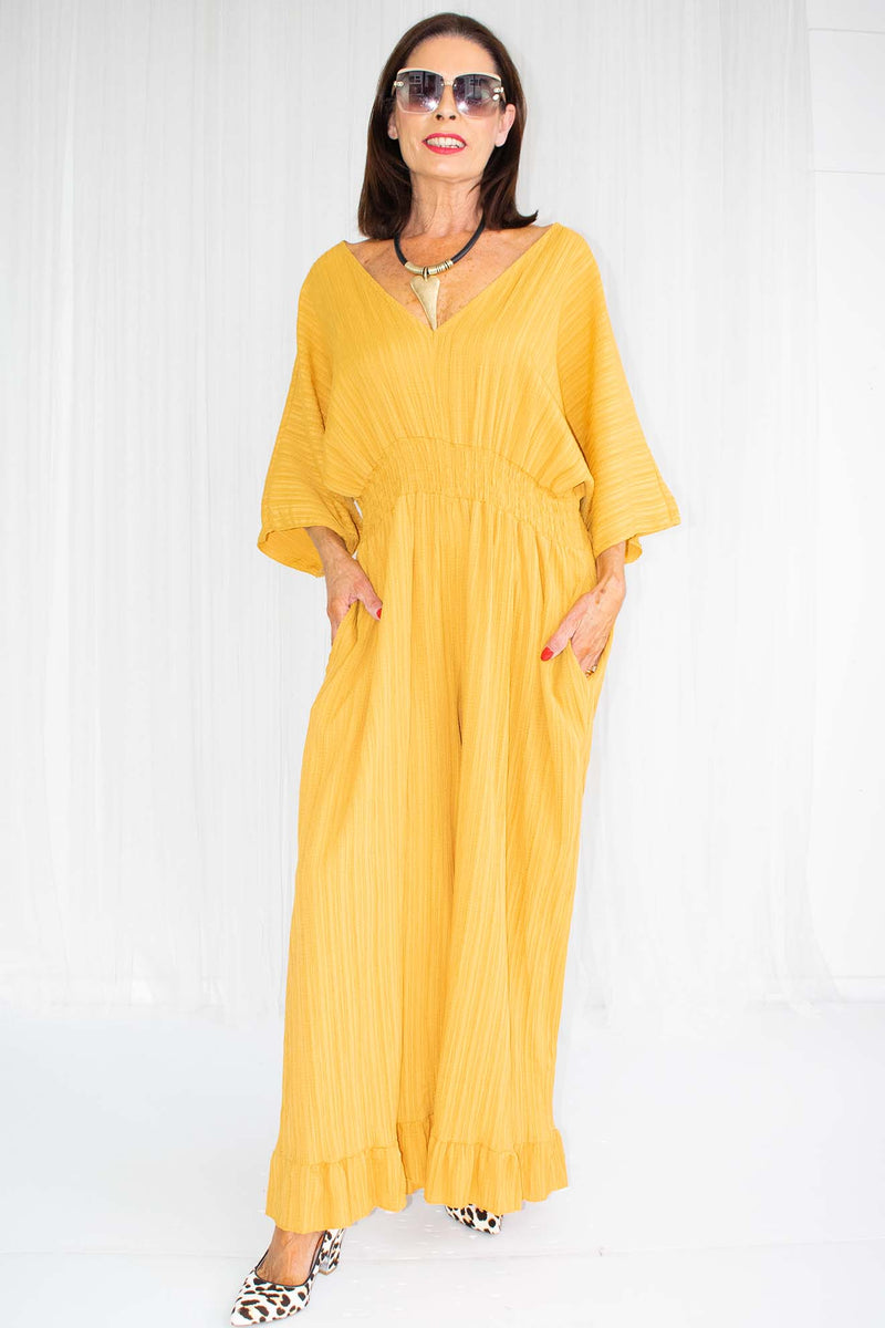 Luciana Wide Leg Palazzo Jumpsuit in Mustard